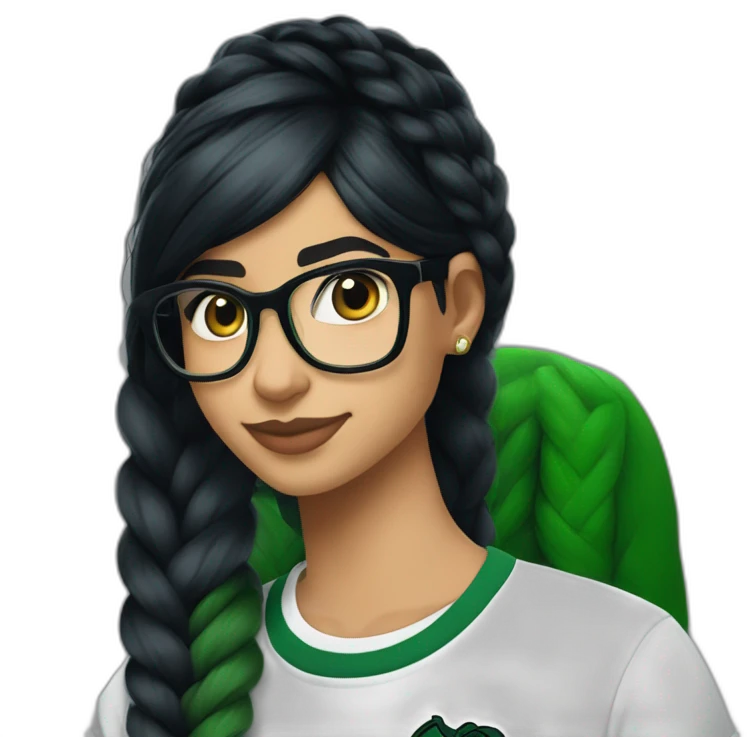 Mia Khalifa black braid white tshirt green sleeves slytherin logo emoji
