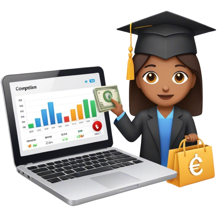 
*"Emoji-style illustration of e-commerce training: a laptop with a shopping cart icon, a graduation cap, and a person teaching online with charts and money symbols."* emoji