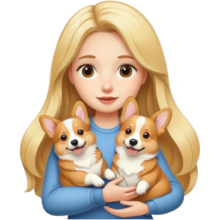 金发长发女孩抱着柯基 emoji
