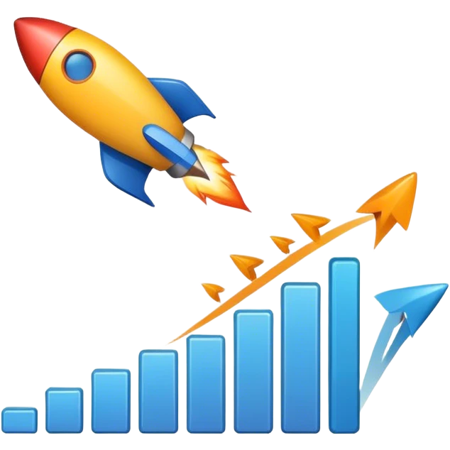 Minimalist emoji of a growth graph ending with a small rocket taking off emoji