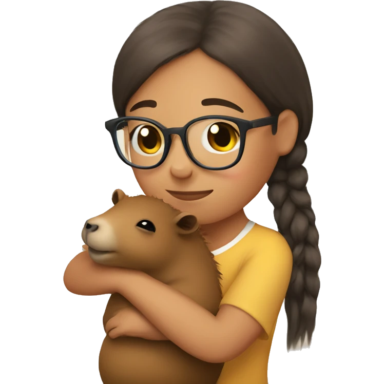 Girl with glasses hugging a capybara emoji