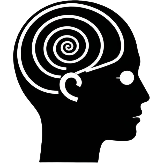 Minimalistic flat vector icon, iOS style, thin black contour on white background. Human head silhouette with spiral inside. Clean, no text, no shadows.
 emoji