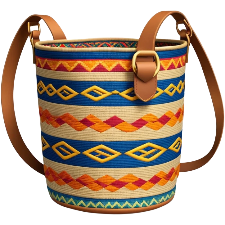 cinematic-realistic-image-of-a-traditional-colombian-mochila bucket bag,-rendered-with-detailed-woven-textures-and-vibrant-patterns bucket bag - with fabric strap emoji
