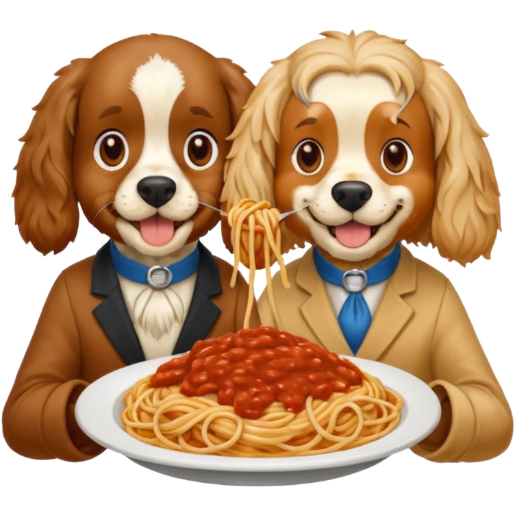 American Cocker Spaniel and Mongrel Eat Spaghetti Between Them emoji