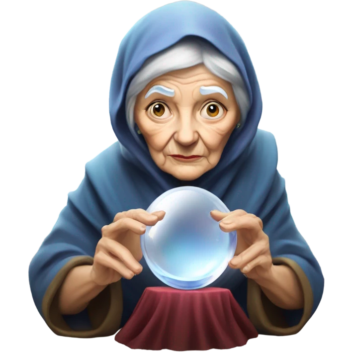 Wise Old Lady Fortune teller with crystal ball looking into the camera emoji