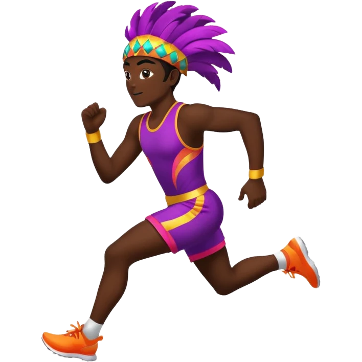 Um atleta de corrida vestido com roupa de carnaval emoji