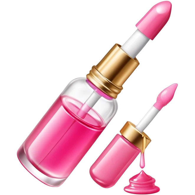 Gisou lip oil in pink color, small transparent bottle with gold cap, pink-tinted lip gloss, honey-infused beauty product emoji