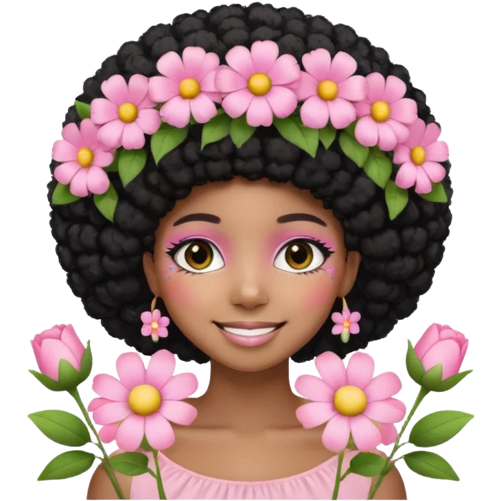 Cute black girl with pink pastel flowers emoji