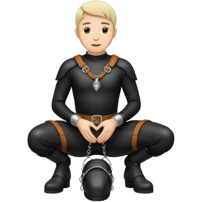 Cuckold on his knees with his penis in a chastity emoji