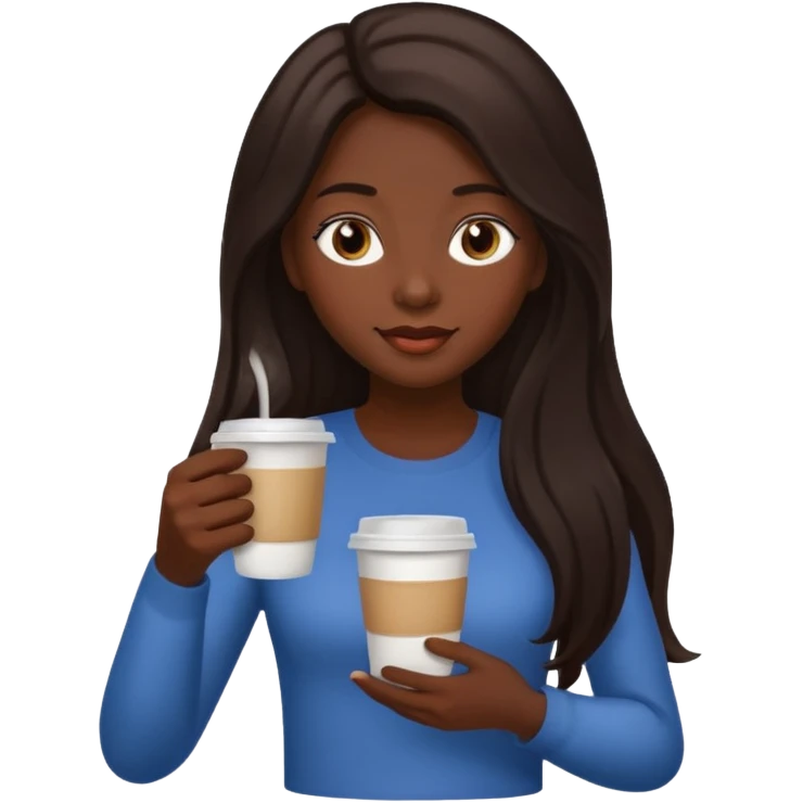Девушка с темными длинными волосами с ростом до живота, держит в руках стакан с кофе.
 emoji