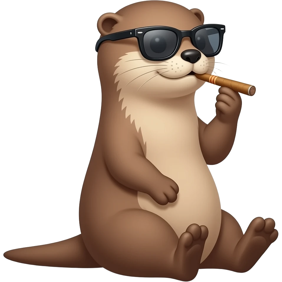 Otter sitting up sideways wearing Sunglasses smoking a blunt emoji