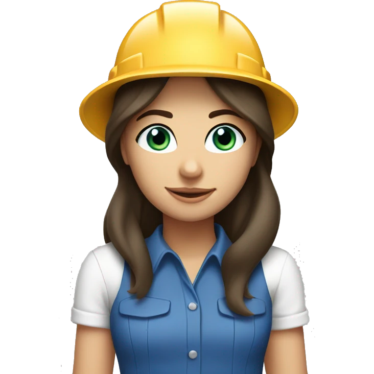 Brunette girl straight hair and with blue eyes in white hardhat emoji