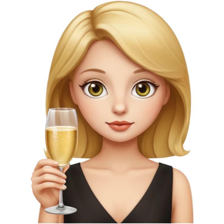 leo woman holding a glass of champagne, apple emoji style, simple and bold, round face, big eyes, minimal details emoji