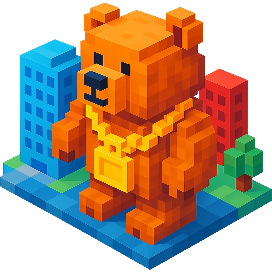 Russian grizzly bear with a rapper chain, in a city setting emoji