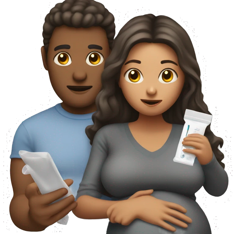 couple looking at pregnancy test emoji