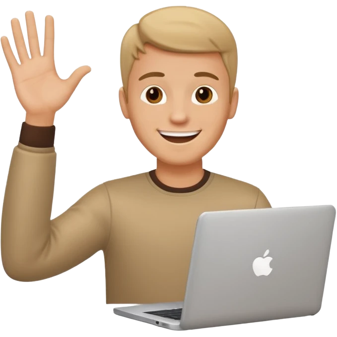white man with laptop hand up hello emoji