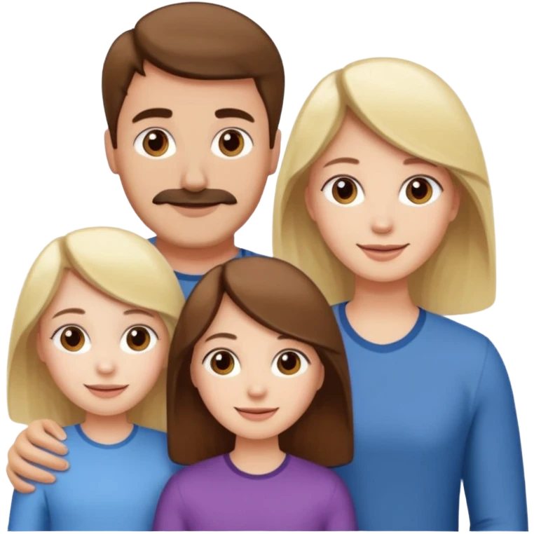 happy pale white family with one brown hair dad, one brown hair mom, one blonde girl, and one brown hair girl emoji