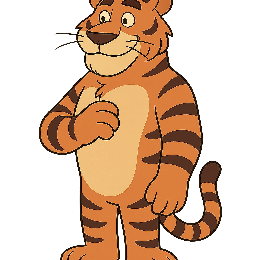 a tall, kind tiger, warm and gentle demeanor, cartoon style emoji
