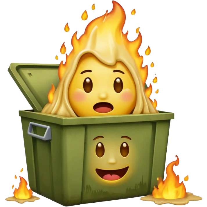 I want an emoji that is sitting in a dumpster fire, crying and laughing, while also melting. emoji