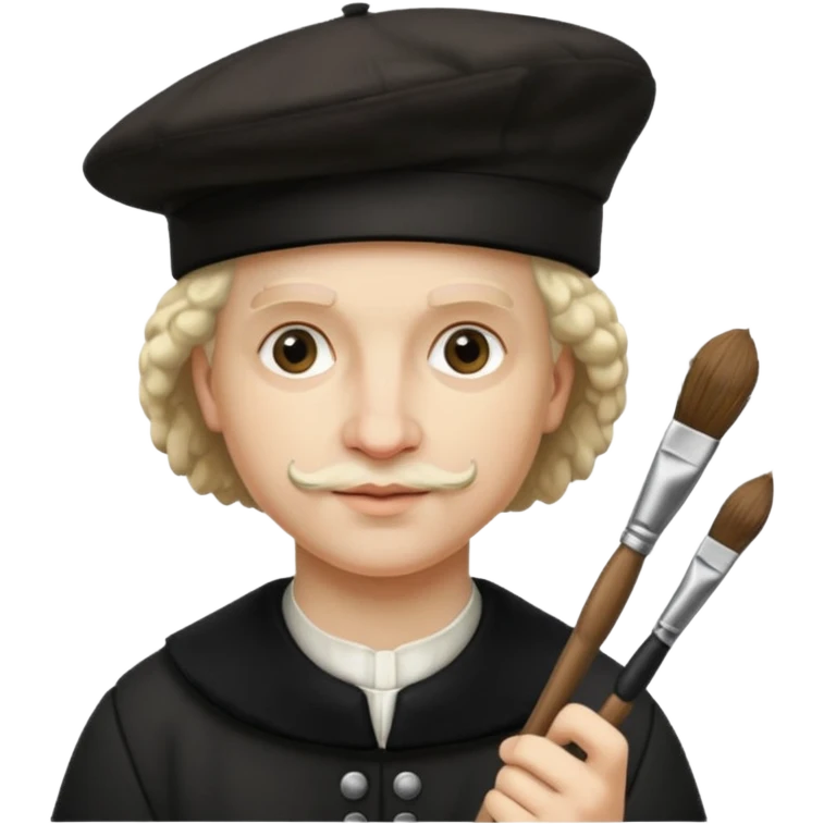 Rembrandt wear black berret hat, hold a brush emoji