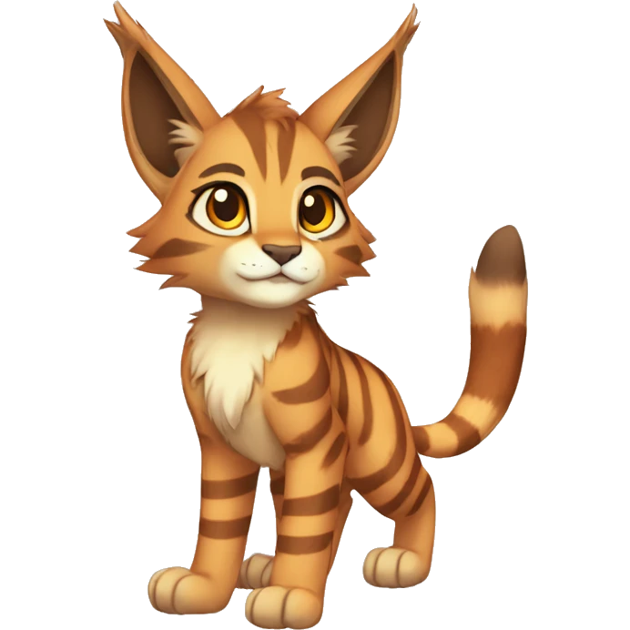 Anthro Beige-Orange-Brown Striped Fur-Sona-Fakemon Lynx-Caracal Full Body emoji