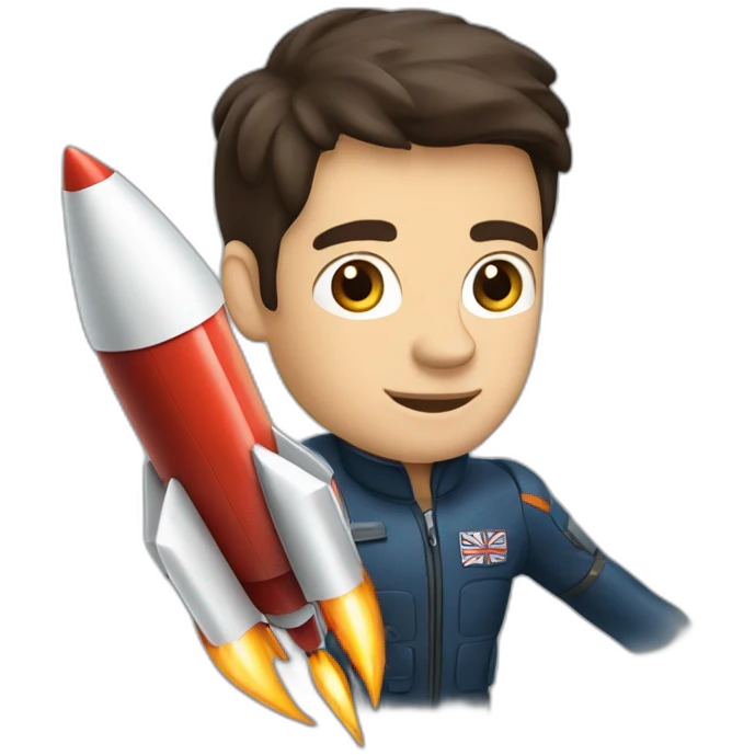British yorkshire man dark brown hair clean shaven straddling a rocket emoji