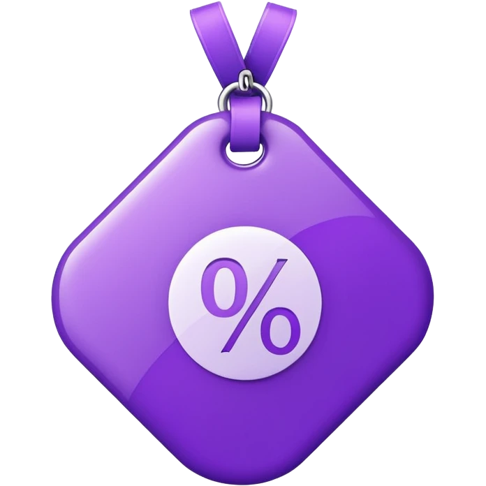 Discount tag with percent symbol in violet colors. emoji