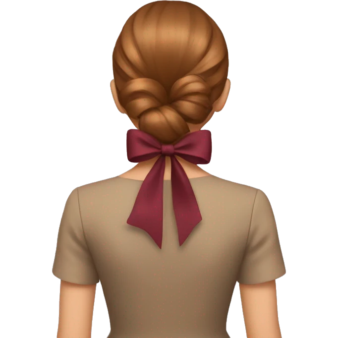 A burgundy bow in light brown hair from the back  emoji