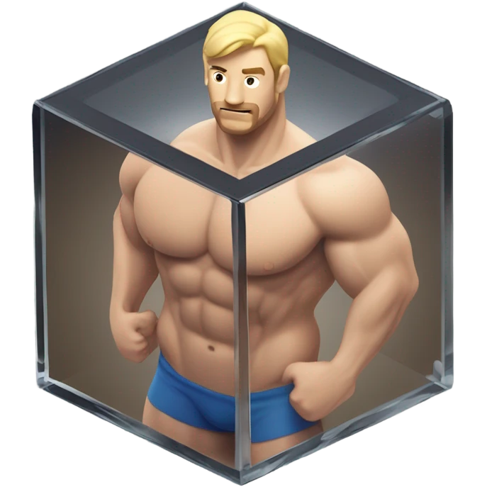 man abs inside a glass cube isometric view emoji