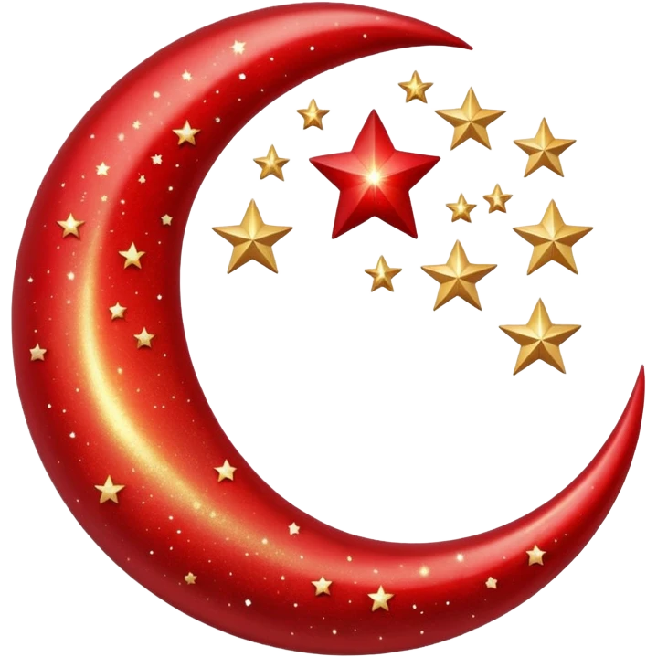 Beautiful sparkly glittery shiny pretty red crescent and stars scenery emoji