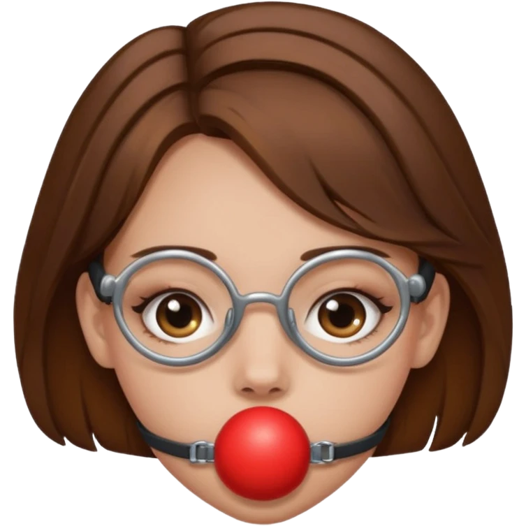 Ball gag in brown hair girls mouth bdsm emoji