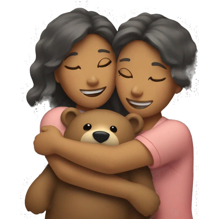 Two women hugging a bear emoji