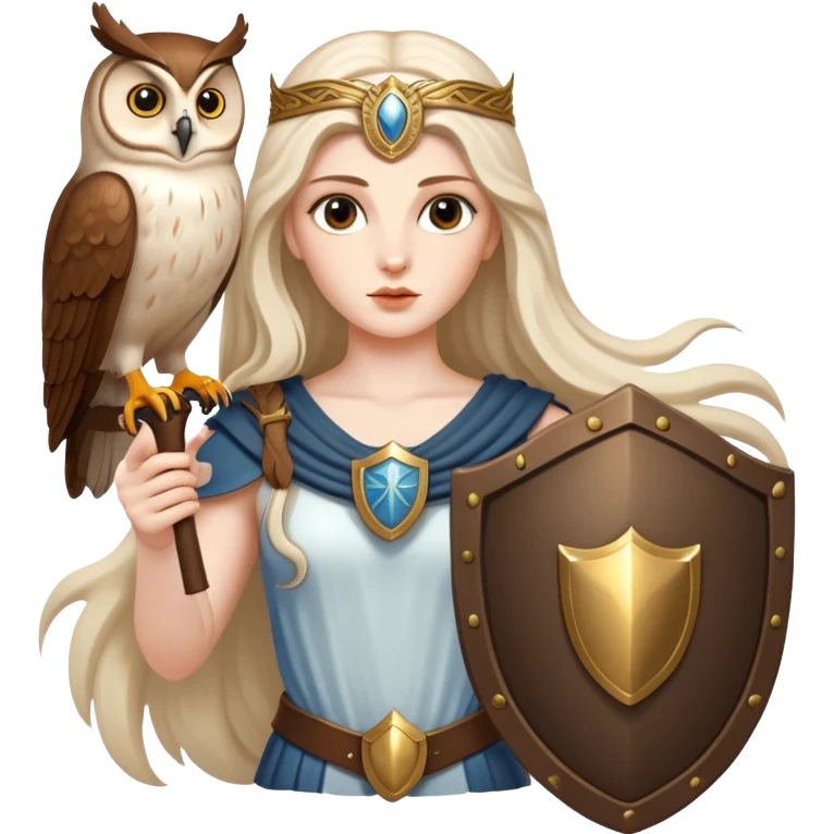 Goddess Athena with owl and shield emoji