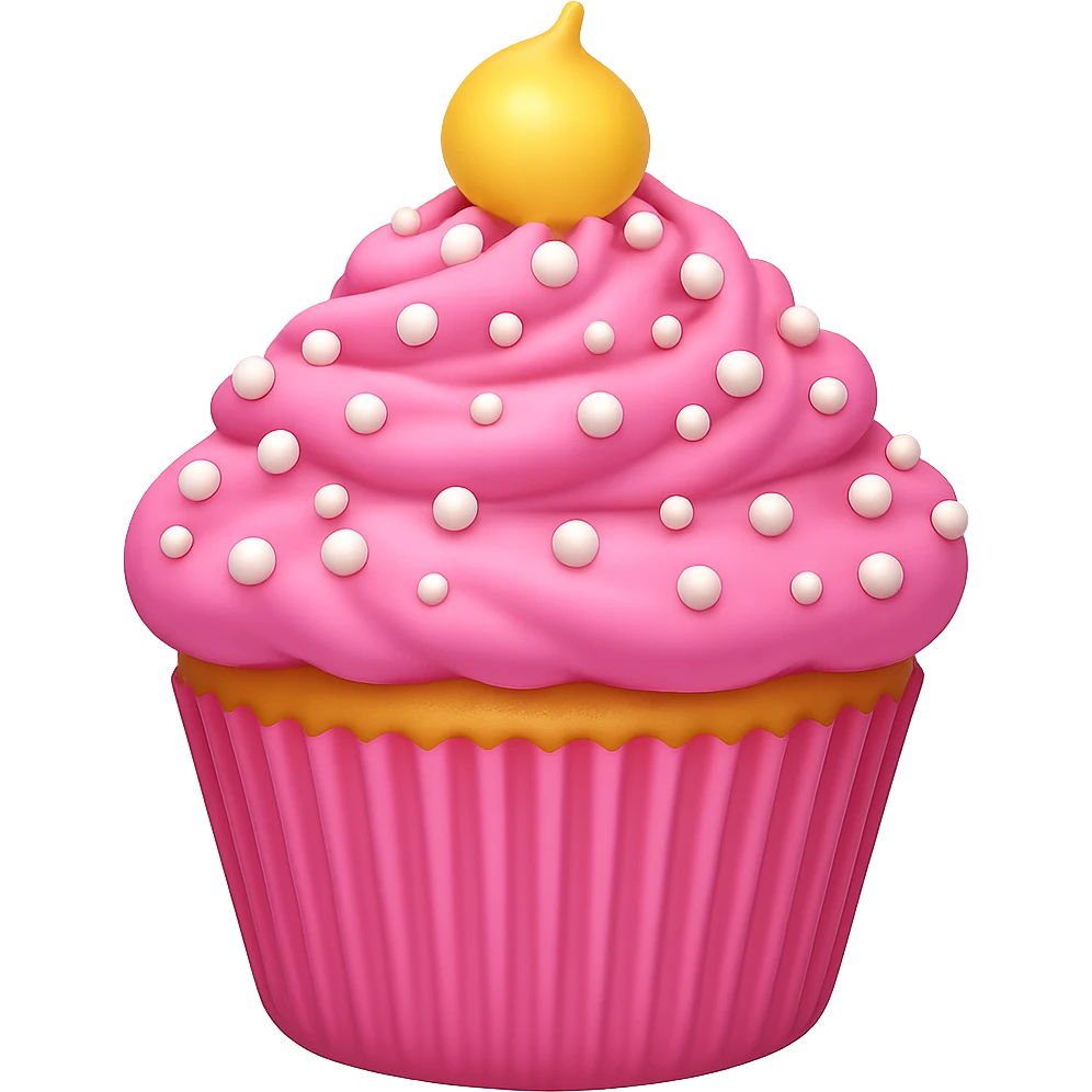 Change the sprinkles on the pink cupcake to white. Keep the background transparent. The style should match the original image's look and feel. emoji