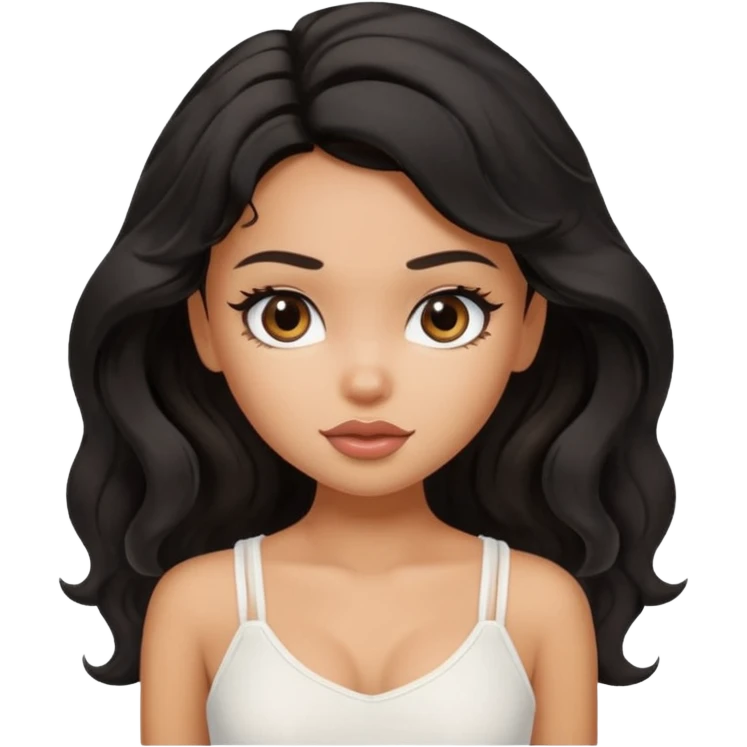 a pretty bratz tan girl with wavy black hair wearing a white cami top. Skintone is tan emoji
