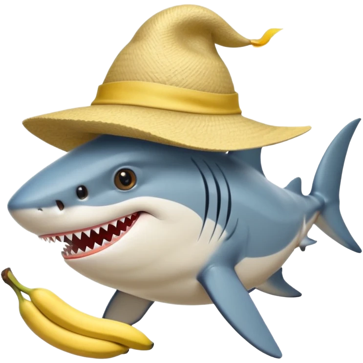 Shark with hat,and on hat bananas  emoji