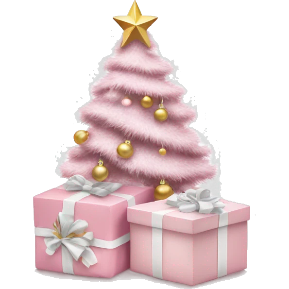 Light pink Christmas gifts under a white Christmas tree  emoji
