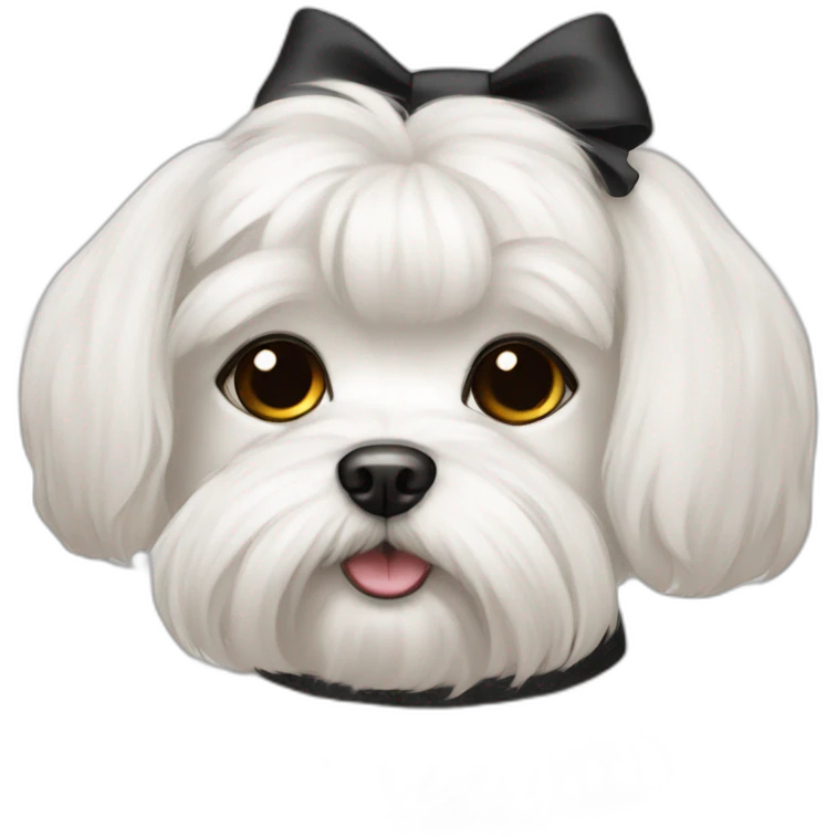 Maltese dog female with a hair bow and black eyes, emoji