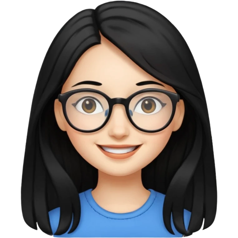 chica cabello largo negro, con lentes que este muy feliz emoji
