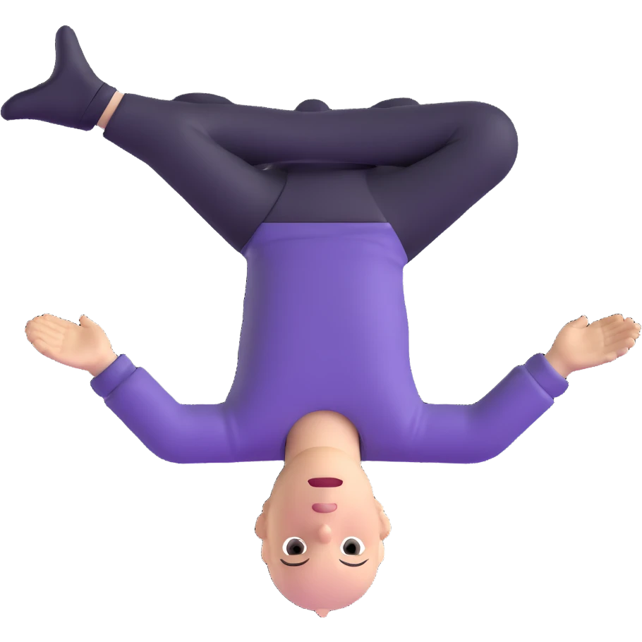 a white person with their body turned upside down on a black background emoji