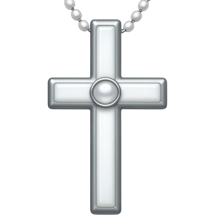 Elegant emoji icon of a white cross made of white beads, glossy surface, and white bead chain subtle shadows, pure white palette emoji
