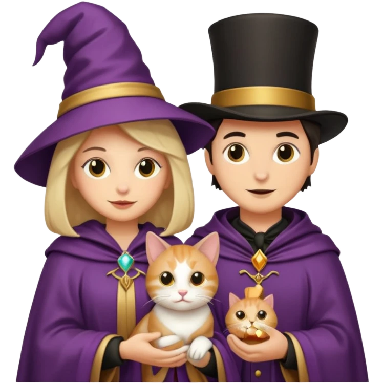 magician couple and their pet cat emoji