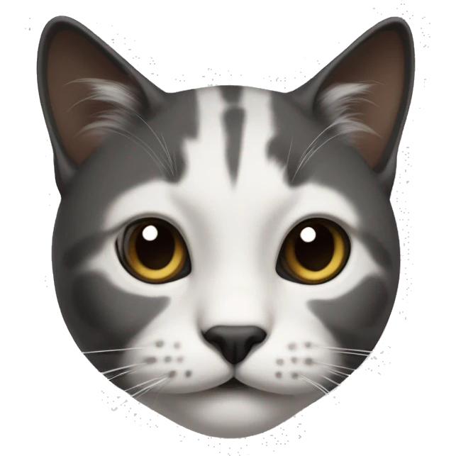 Cat with clear white face, with a black mustache-shaped spot under the nose and a little on nose. Big Dark patches on the forehead and around the ears  emoji