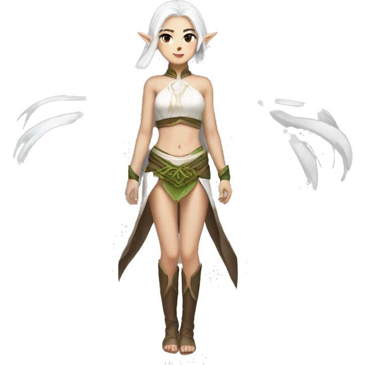 Asian feminine full body abs long white hair elf  emoji