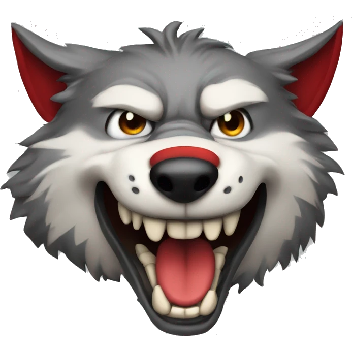 the head of a badass wolf with red fur smiling at the camera emoji