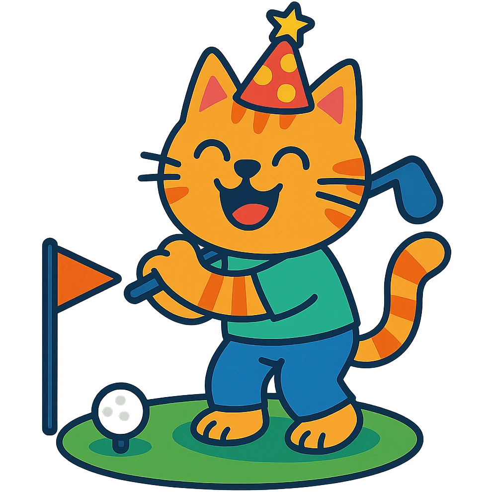 happy cat playing golf on his birthday emoji