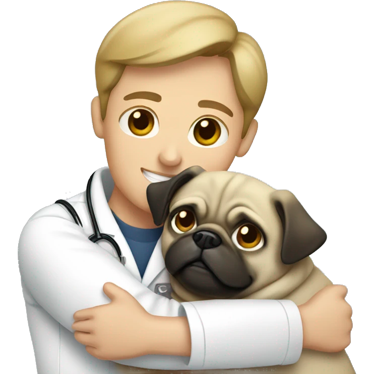 vet hugging a happy pug emoji