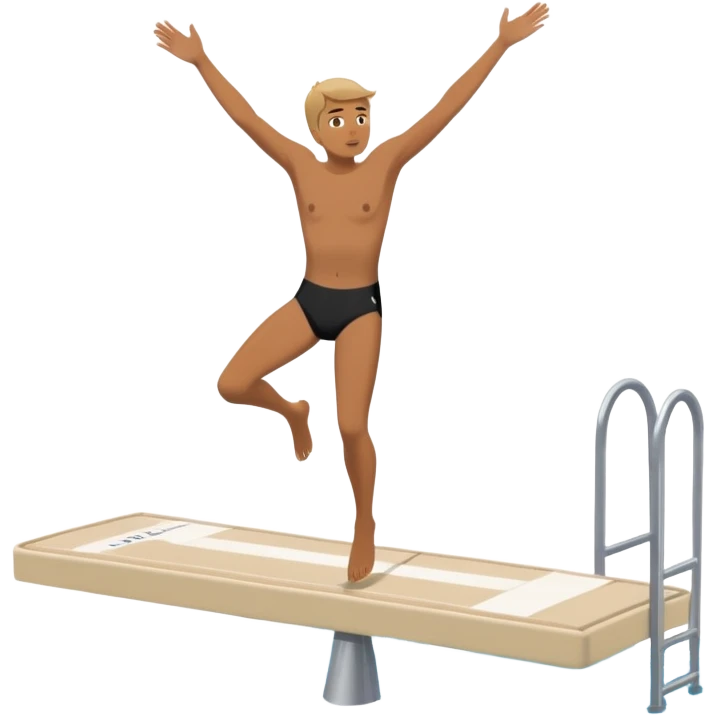 A person throwing himself off of a diving board, looking nervous. Below them is a pool of water labeled “Confidence.” Instead of hesitating, they count 5-4-3-2-1 and jump in, representing taking action despite fear. emoji