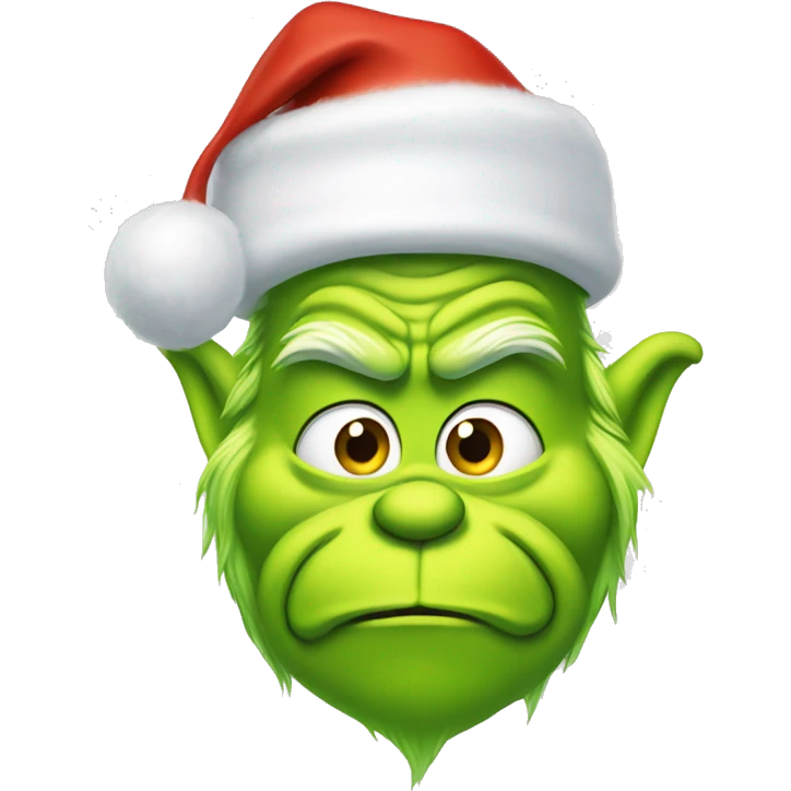 Lime green Grinch wearing a Santa hat emoji