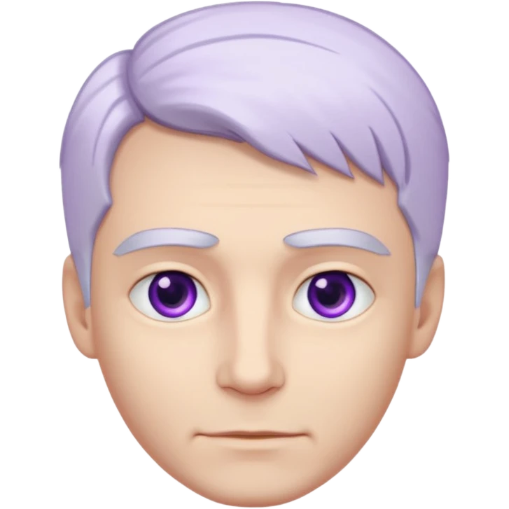 Beyaz uzun ve düz saçları olan,mor göz rengi olan, bembeyaz tenli bir erkek,genç,gözleri hafif çekik ve saçları da teni de bembeyaz olacak,genç olacak,kırışıklığı olmayacak,gözleri çekik ve mor renk olacak,alnında kırışıklık olmayacak,saçı daha beyaz olsun,genç olacak emoji